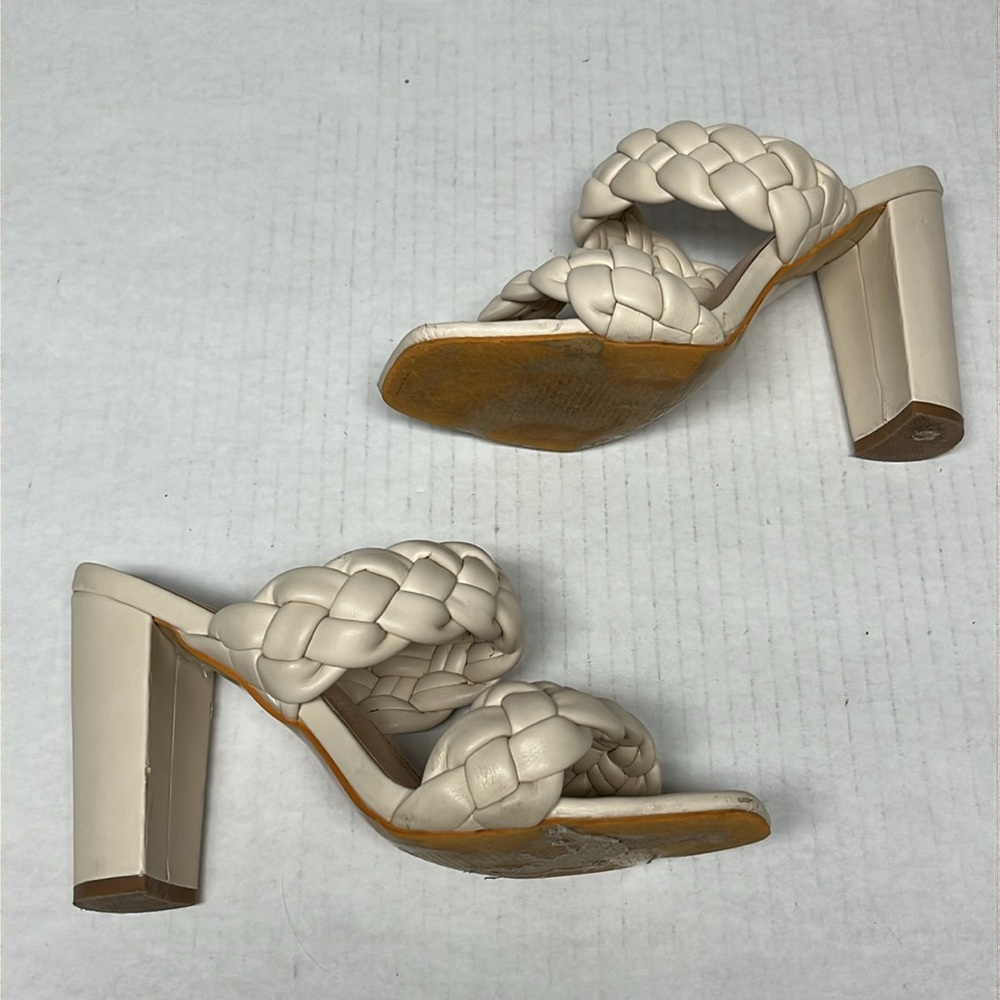 Braided Double Strap Block Heel Sandals – Cream Faux Leather Square Toe Size 7.5 - Picture 6 of 12
